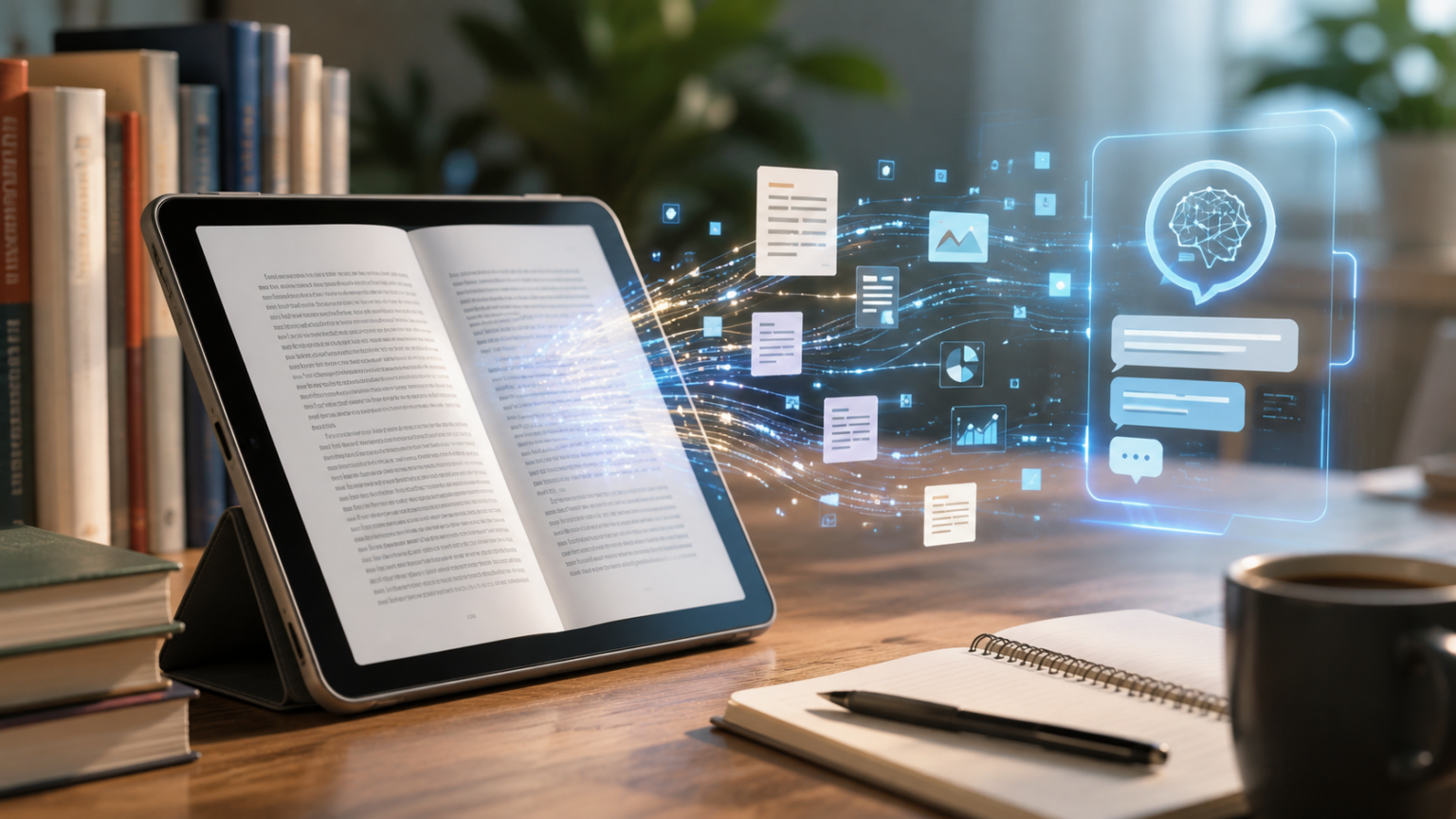 購入した電子書籍を生成AIの情報源として活用する様子をイメージした画像