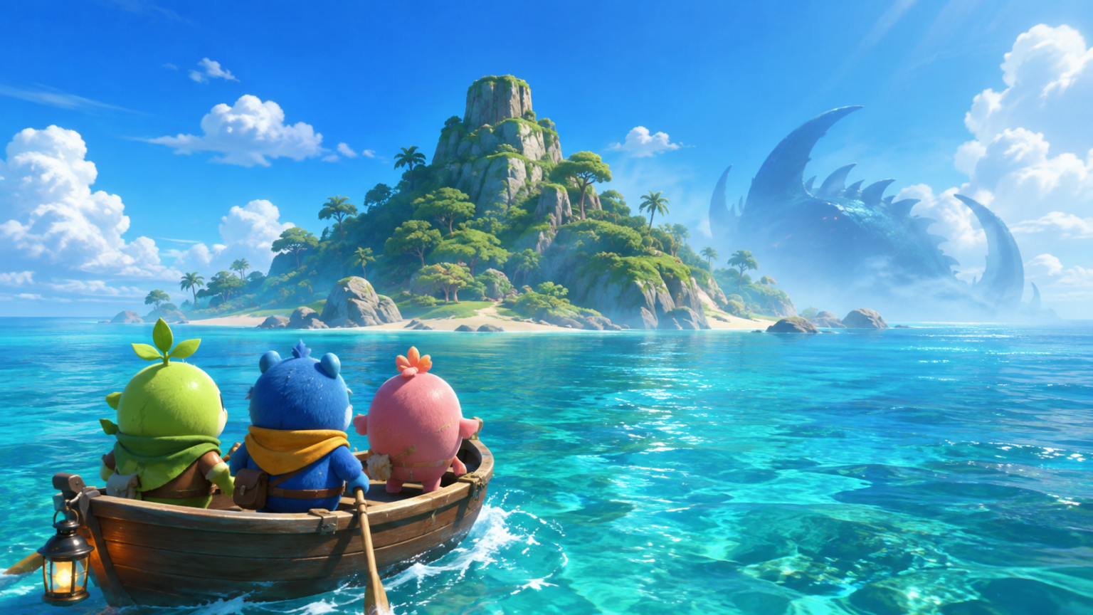 かわいいキャラクターたちが不思議な島へ冒険する映画をイメージした画像